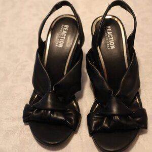 Reaction Kenneth Cole Belinda Knot Heeled Slingback Size 7.5 Black /Gold